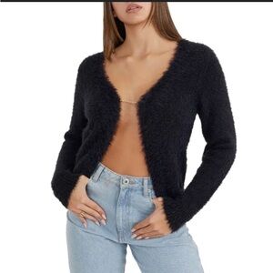 Brave Soul London fuzzy button Cardigan, Color Black, US Size M,